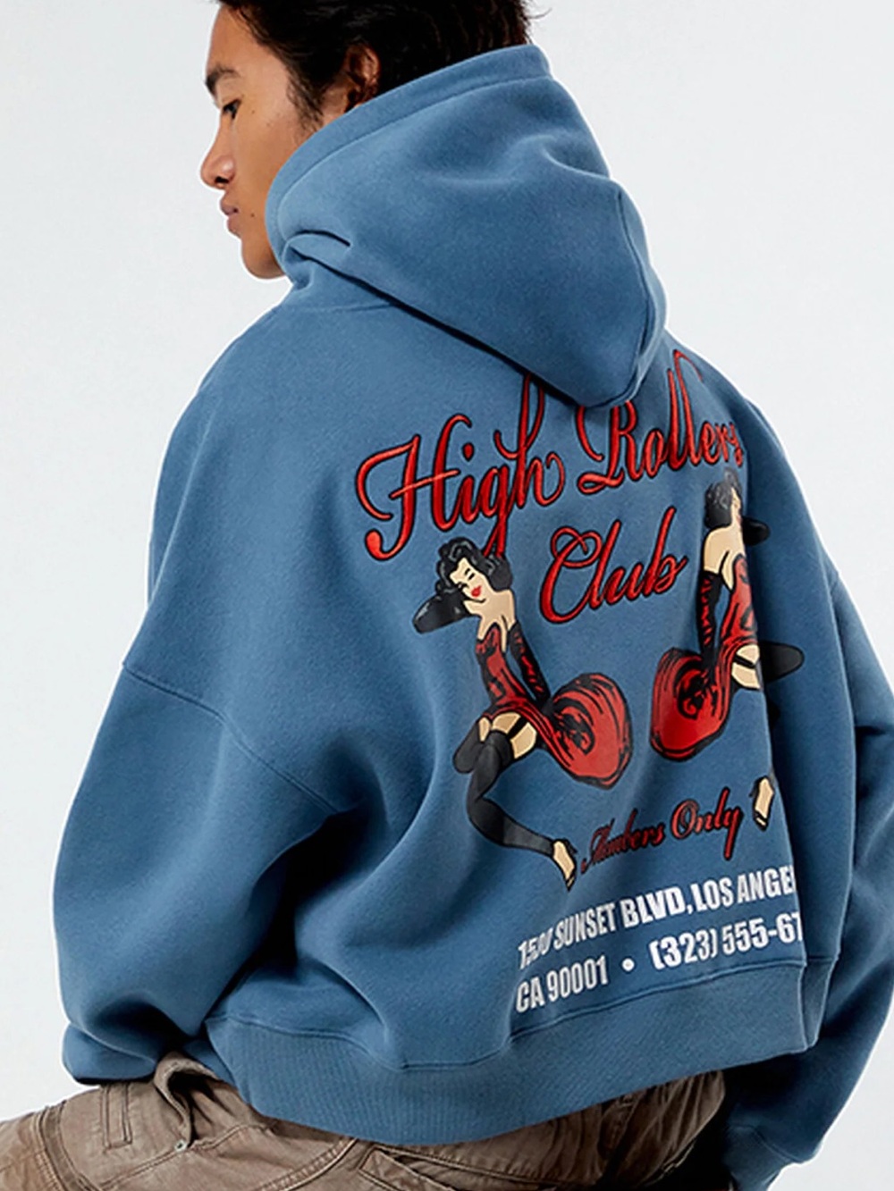 Discontinued PacSun Blue High Rollers Graphic Hoodie with Red Back Print